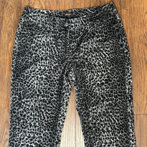 J. McLaughlin Velvet Animal Print Black Gray Sz 4 Straight Leg Stretch Pants - Picture 2 of 7